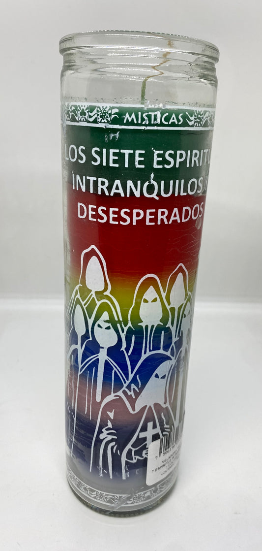 7 Day 7 Color Candle Intranquil Spirits/ Veladora 7 Colores 7 Espiritus Intranquilos y Desesperados