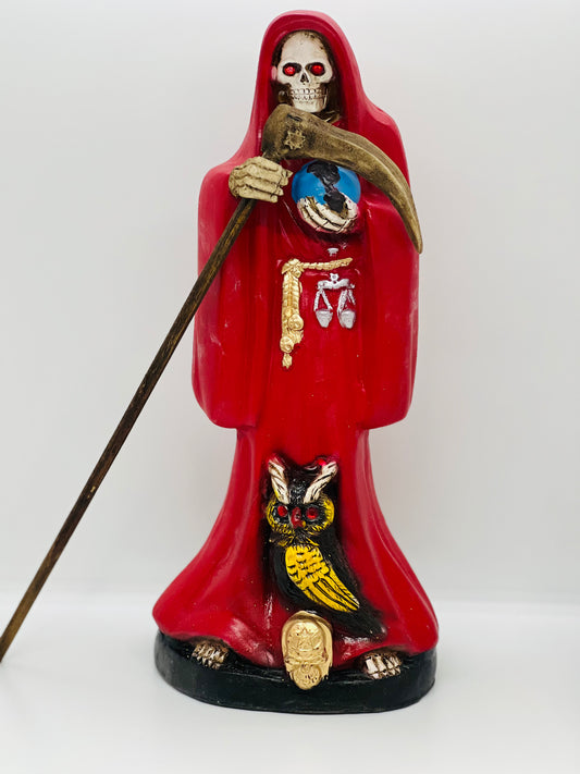 Santa Muerte Red Robe Statue 12"