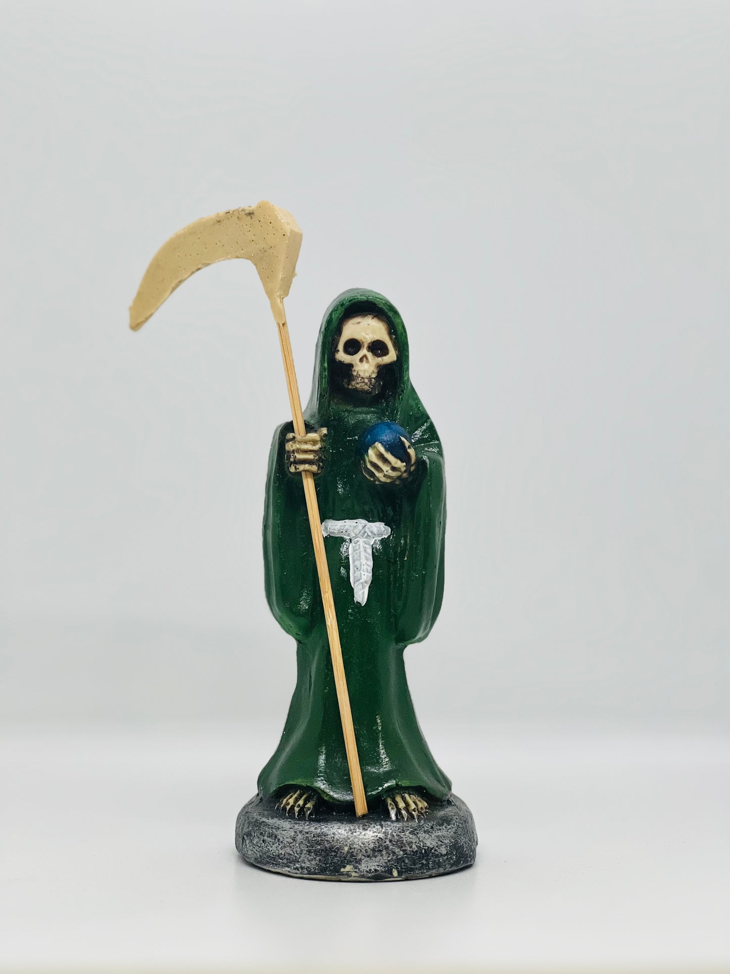 Santa Muerte Green Robe Statue 7 inches
