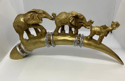 Bronze Three Elephant on Horn Fortune Statue