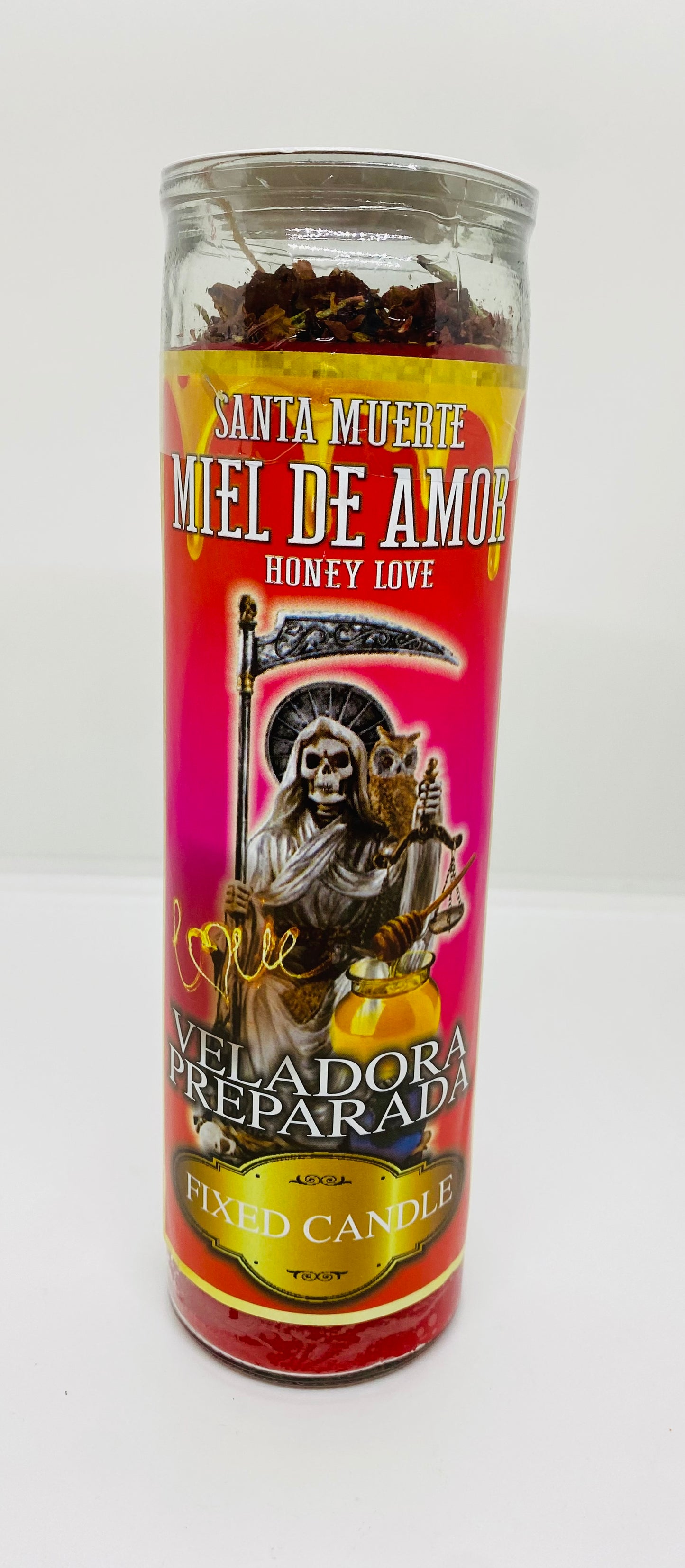 Santa Muerte Honey Love Fixed Candle/Santa Muerte Miel De Amor Veladora Preparada