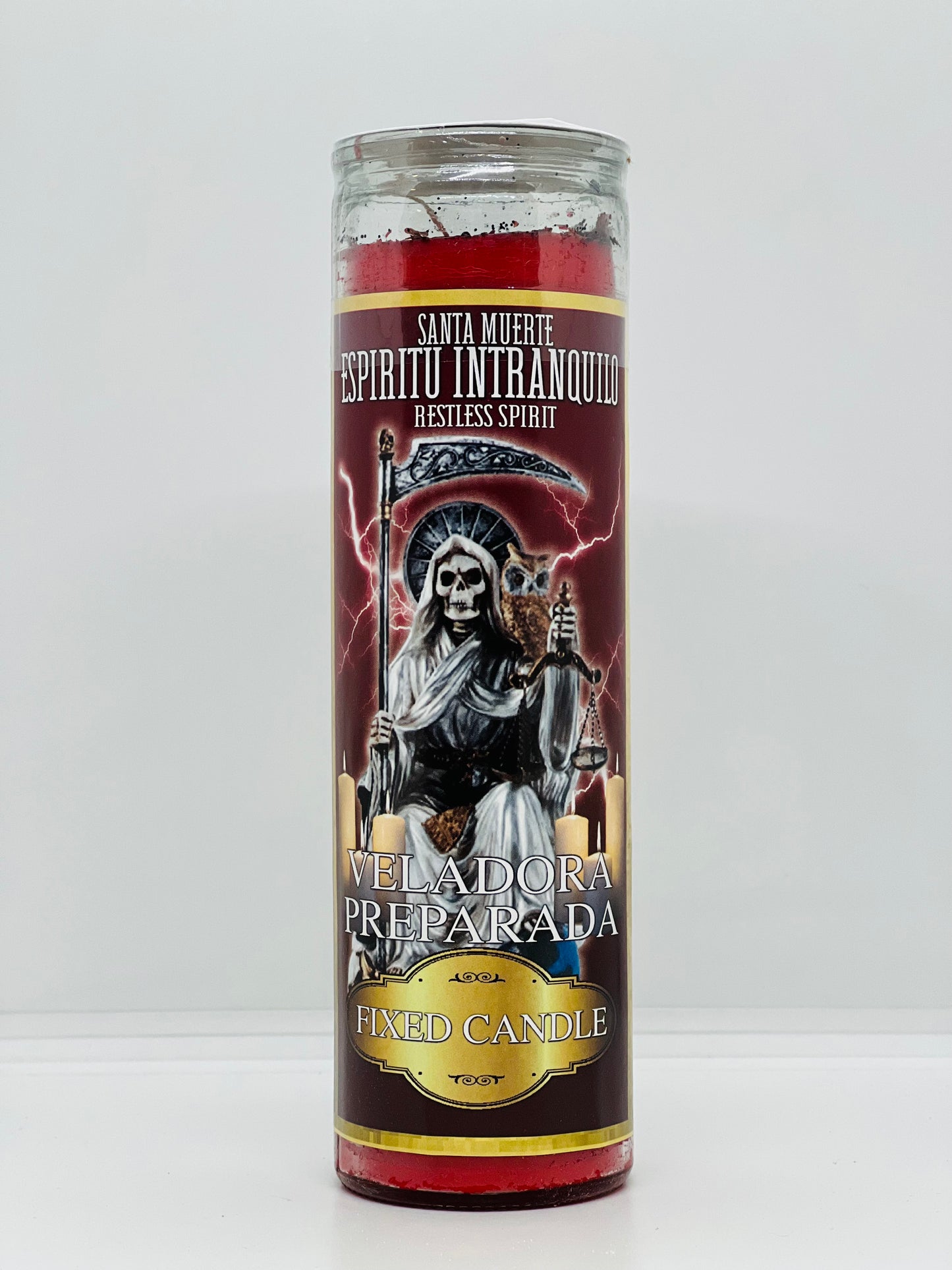 Santa Muerte Restless Spirit Fixed candle/ Espiritu Intranquilo Veladora Perparada