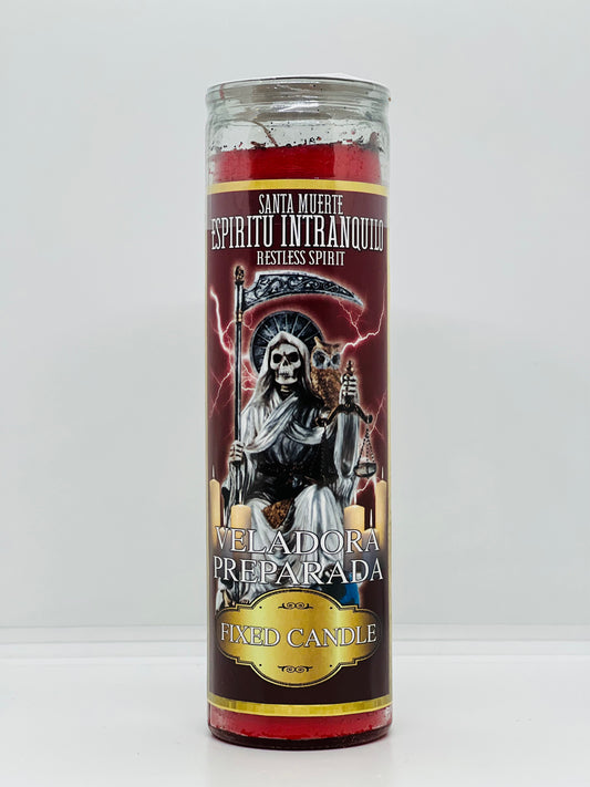 Santa Muerte Restless Spirit Fixed candle/ Espiritu Intranquilo Veladora Perparada