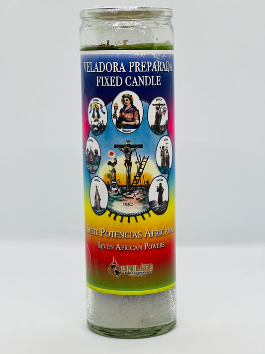 Seven African Powers Fixed Candle/Siete Potencias Africanas Veladora Preparada