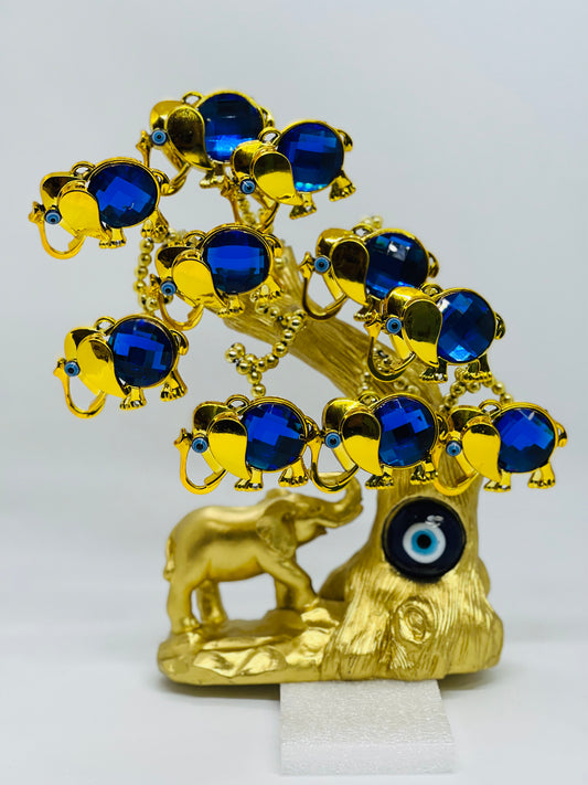 Golden Blue Evil Eyes Money Fortune Tree 9"