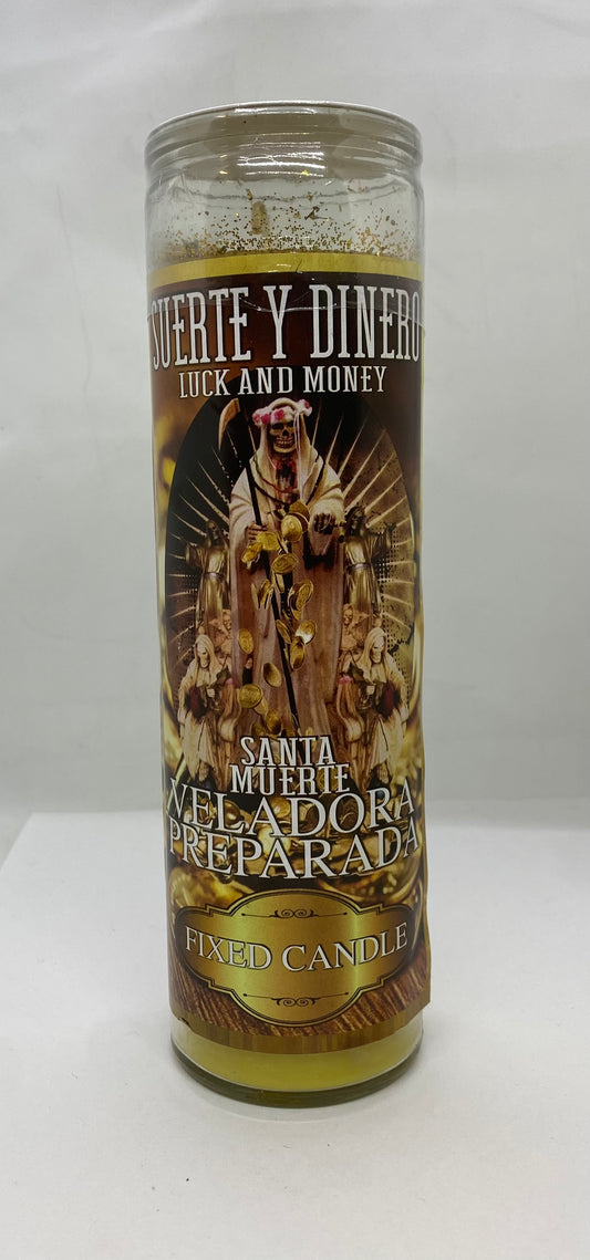 Santa Muerte Luck and Money Fixed Candle/Santa Muerte Suerte y Dinero Veladora Preparada